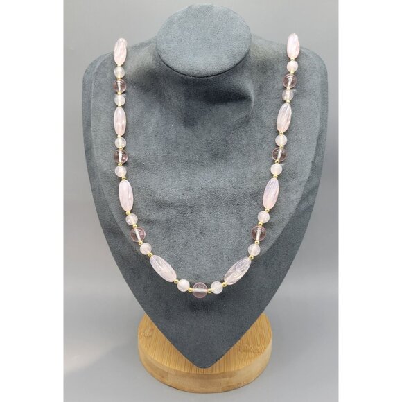 Long Dainty Pink Plastic Round Beaded Costume Necklace N1C - Picture 2 of 6